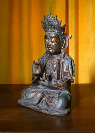 MING DYNASTY STYLE CHINESE LACQUER GILT BRONZE FIGURE OF BODHISATTVA GUANYIN 2