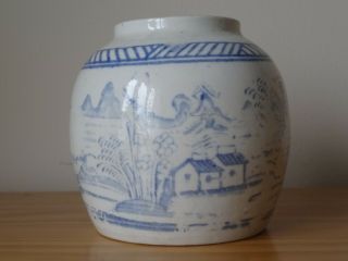 C.  19th - Antique Vintage Chinese China Blue And White Stoneware Ginger Pot Jar