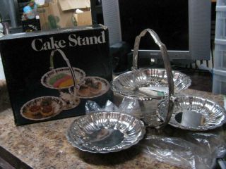 Vintage Leonard Silverplated 3 Tier Folding Cake & Dessert Stand /w Box