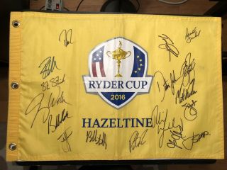 2016 Full Team Usa Ryder Cup Signed Flag 16 Autos Phil Spieth Dj Brooks Reed