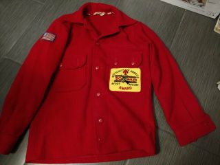 Vintage - Official Boy Scout - Red Wool Patch Jacket - Size 14 - With 2 Patches