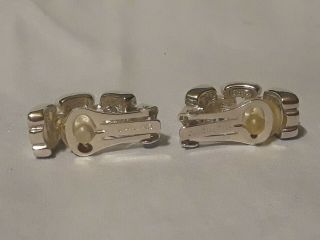 Vintage signed Christian dior Clip on Earrings Silver tone links 3