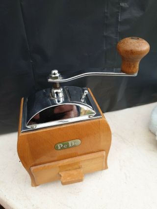 Vintage Antique Wooden Pede Coffee Grinder Hand Crank Mill