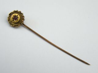 Antique - Victorian - 15ct Gold/ruby Bright Set Stick Pin - Circa 1870 