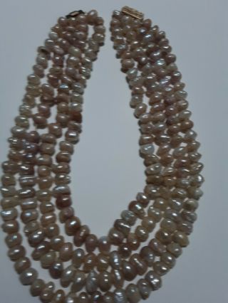 Vintage 14k Freshwater Pearl 4 Strand Necklace 16 To 18 " Long