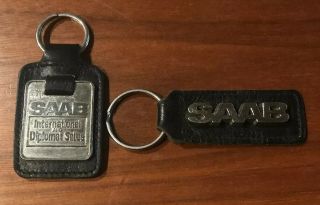Vintage Saab Leather Keychains W/ Rare International & Diplomat Sales Vgc