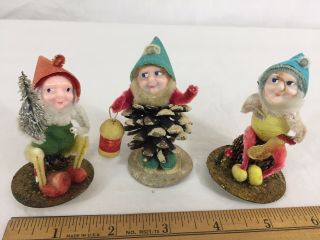 Vtg Chenille Pipe Cleaner Elf Dwarf Christmas Figures (3) Mc Christmas Japan
