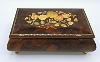 Vintage Small Wooden Jewelry Musical Box Floral 8 " Made In Italy