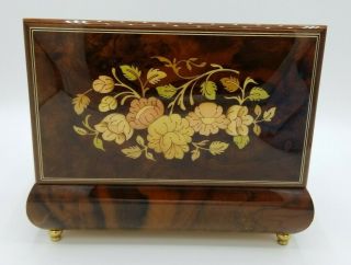 Vintage Small Wooden Jewelry Musical Box Floral 8 