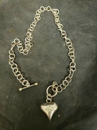 Vtg Esperanza Mexico.  925 Sterling Silver Necklace Heart Choker 25g (ss)