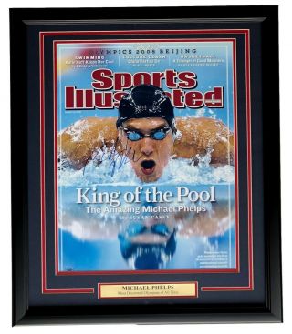 Michael Phelps Signed Framed Olympics 16x20 Sports Illustrated Photo Steiner