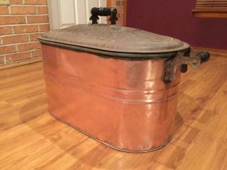 Antique Copper Boiler Cooler Tub Wash Canning Planter Log Holder Fireplace