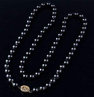 Rare Antique Chinese Black Jade & Gilt Filigree Silver Bead Necklace