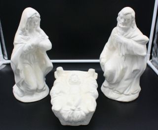 Vintage Large White Ceramic 3 Piece Nativity Scene Jesus,  Joseph And Mary
