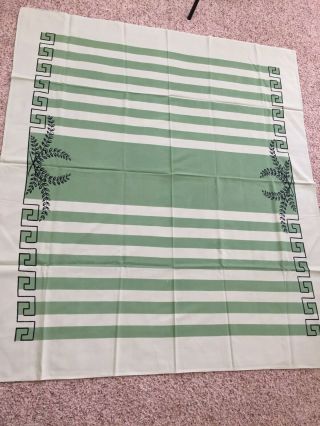 Vtg Tablecloth Mid Century Modern Green Stripes Art Deco 46” X 52” Mcm