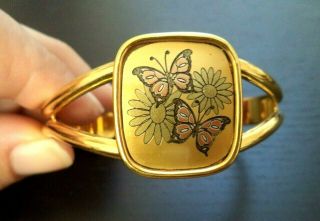 Rare Vintage Signed Reed Barton Damascene Butterfly Flower Sz 6.  5 Bracelet G889c