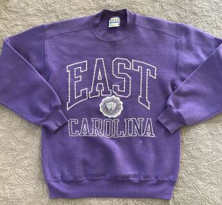 Vintage East Carolina University Ecu Crewneck Pullover Sweatshirt 80s 90s Purple