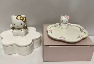 Rare Sanrio Hello Kitty Vintage Ceramic Accessories Container And Tray