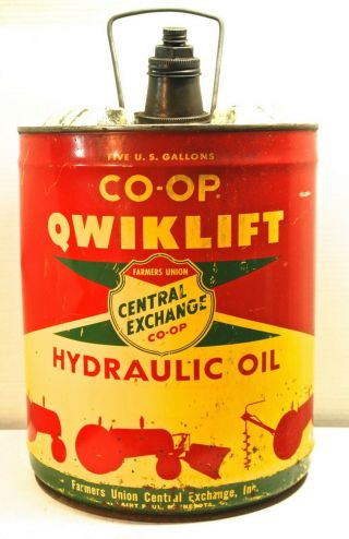 Vintage Central Exchange Co - Op Qwiklift Hydraulic Oil 5 Gallon Can Farmers Union