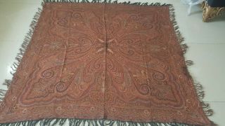 Antique French Paisley Kashmir Square Piano Double Side Shawl Wool Size 56 " By56