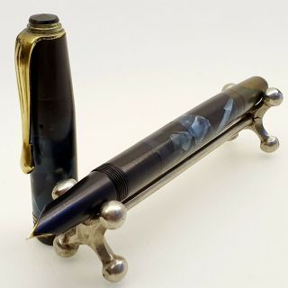 MARBLE styl fountain pen piston vintage 1950 ' s HUNGARY w metal holder 2