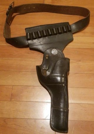 Vintage Frisbie Portland Or Black Leather Gun Holster Bullet Holder & Belt