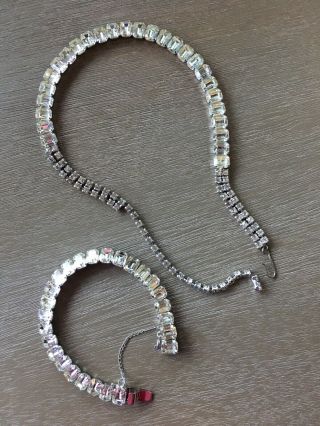 Vintage Unbranded Clear Prong Set Rhinestone Necklace And Bracelet Set