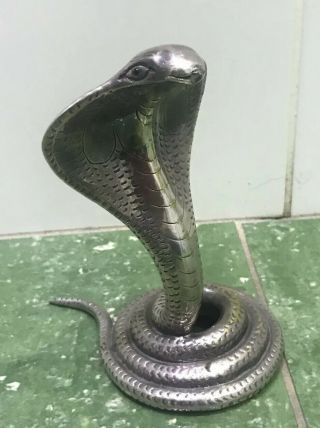 Antique Car Mascot Hood Ornament Coiled Cobra Snake Viper - Glass Eyes
