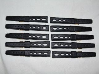 10 X Vintage Black Leather Stitched Racing Rally Watch Bands Nos 16mm