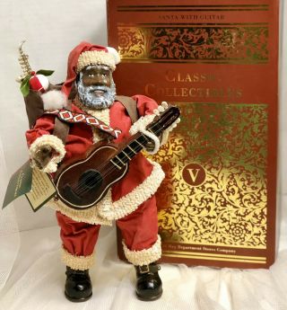 Vtg 11 " African American Black Santa Claus Playing Guitar Fabric Mache Figurine