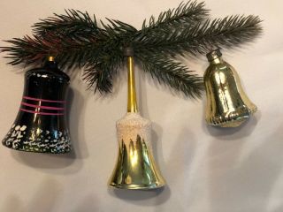Antique Vintage Russian Glass Christmas Ornaments 3 Bells