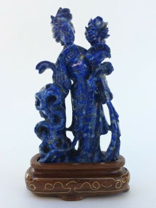 Estate Fresh Museum Quality Antique Chinese Carved Lapis Lazuli Guanyin Statue