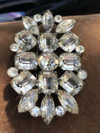 Rare Gorgeous Vintage Antique Large Crystal Clear Glass Rhinestone Brooch Pin