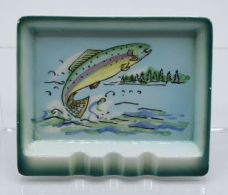 Vintage Ashtray Hand Painted Rainbow Trout Fishing