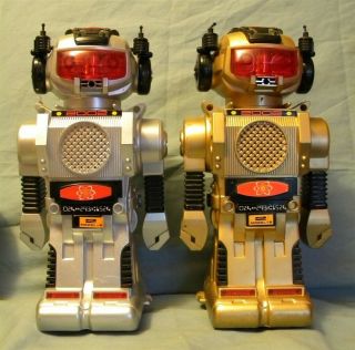 2 Vintage Bright,  Magic Mike Model - B 2002 Toy 10 - 1/2 " Tall Robot Gold Silver