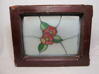 Antique Victorian Era Arts & Crafts Stained Leaded Glass Window Floral 16 X 20 "