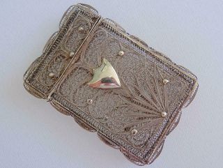 Antique Calling Card Case Silver Filigree Victorian Shield Cartoushe C1870