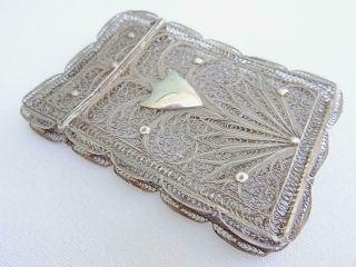 Antique Calling Card Case Silver Filigree Victorian Shield Cartoushe c1870 3