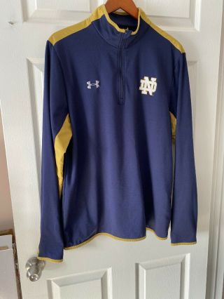 Mens Under Armour Notre Dame Fighting Irish 1/4 Zip Shirt Blue Gold Large Exc
