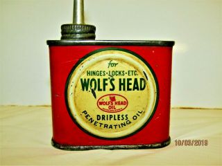 Vintage Wolf ' s Head Dripless Penetrating Oil Can Handy Lead Top Oiler 2