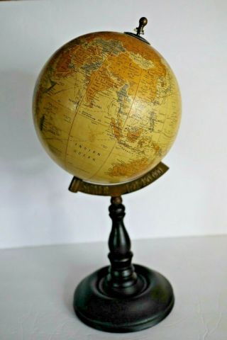 Vintage Small Table Top Old World Globe Solid Wooden Base 9 In Tall