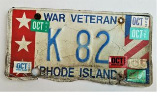Vintage 1990s Rhode Island War Veteran K82 License Plate Ri 198