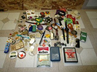 Vintage Junk Drawer Misc Lighters,  Watches,  Atari Game And More