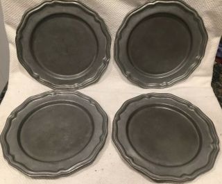 Vintage Crown - Castle Ltd.  Pewter Alloy 10” Dinner Plates Scalloped Edge Set Of 4