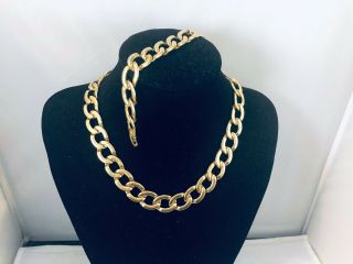 Vtg.  Napier Patent Matte Gold Tone Chunky Chain Link Necklace & Bracelet
