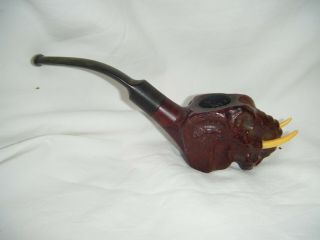 Vintage Tobacco Smoking Pipe Hand Carved Elephants Head Briar Wood,  Italy.