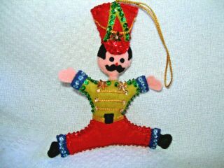 Vintage Hand Crafted Felt Ornament W/sequins - Nutcracker Soldier 6 ",  Cord