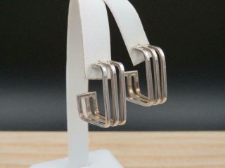 Vintage Taxco Mexico Sterling Silver Modernist Cut Out Square Hoop Earrings
