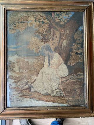 Antique Georgian Silk Embroidery Embroidered Needlework Picture