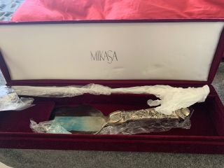 Rare Vintage Mikasa Silverplate Wedding Cake Knife And Server Set In Velvet Box